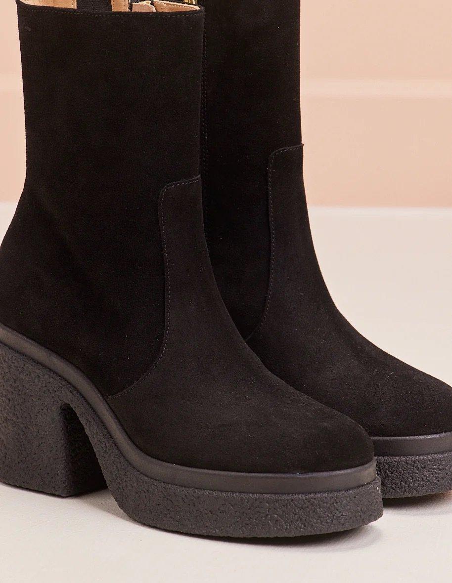 L'exception Bottines En Cuir Suédé à Plateforme Claire Noir Odaje Ex M.Moustache