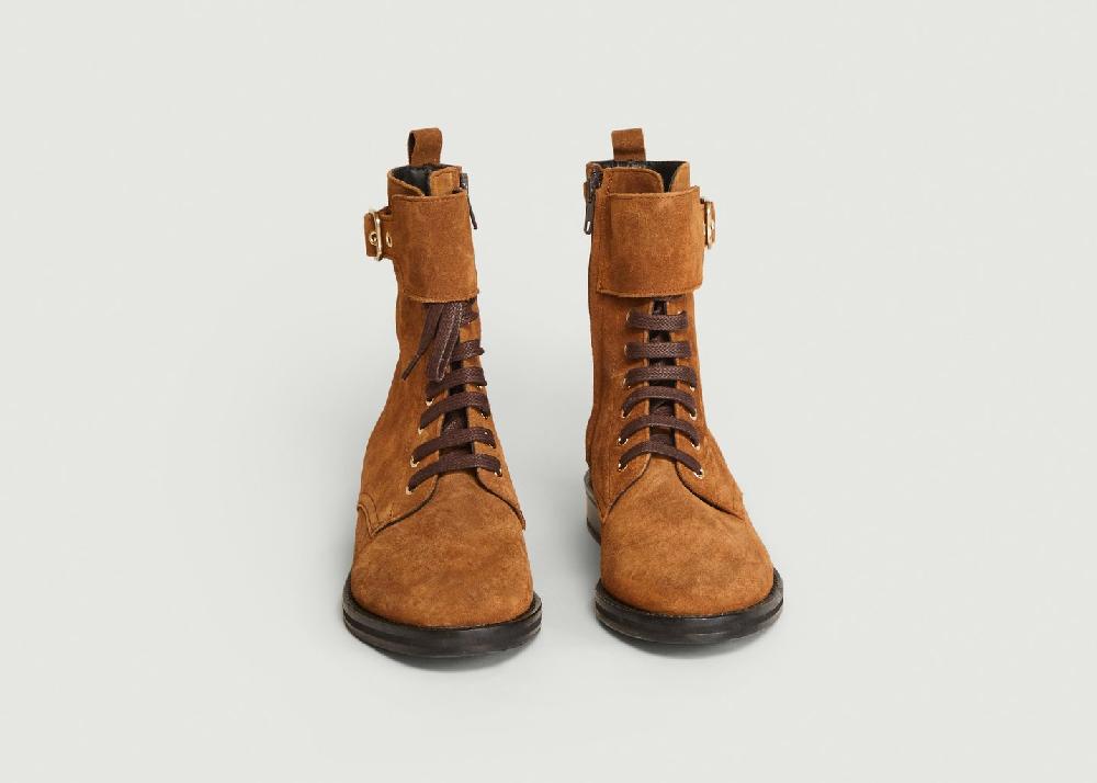 L'exception Bottines En Veau Velours Otta Tabac Anaki