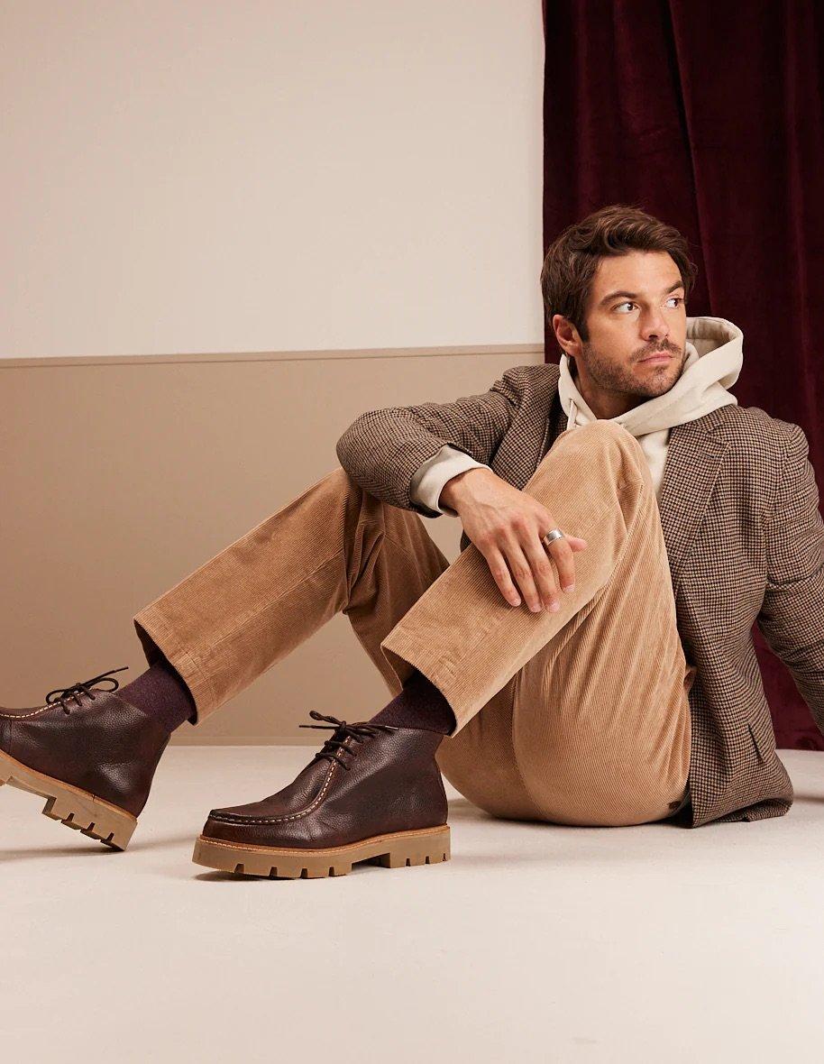 L'exception Bottines Plateau En Cuir Pull Up Grainé Grégoire Marron Odaje Ex M.Moustache