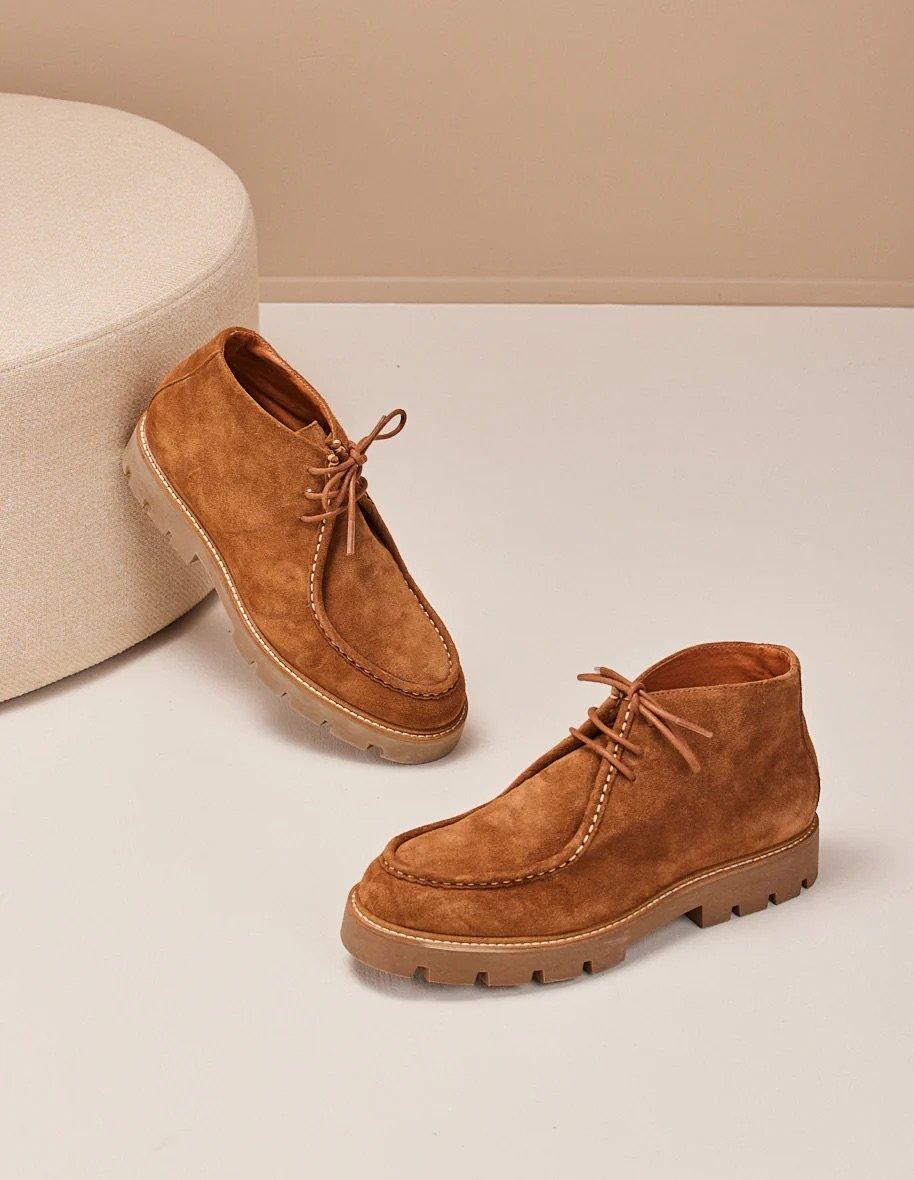 L'exception Bottines Plateau En Cuir Suédé Grégoire Cognac Odaje Ex M.Moustache