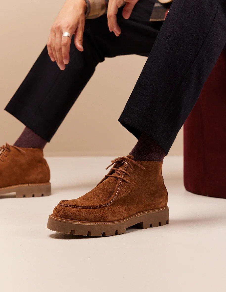 L'exception Bottines Plateau En Cuir Suédé Grégoire Cognac Odaje Ex M.Moustache