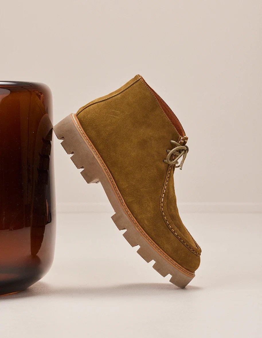 L'exception Bottines Plateau En Cuir Suédé Grégoire Khaki Odaje Ex M.Moustache