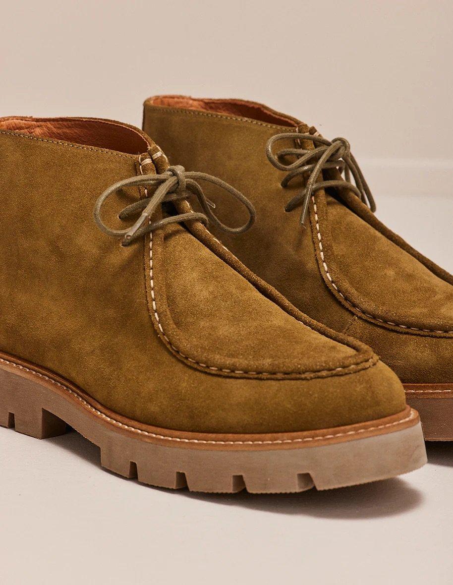 L'exception Bottines Plateau En Cuir Suédé Grégoire Khaki Odaje Ex M.Moustache