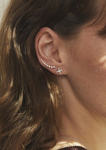 L'exception Boucle D'oreille Zircons Dégressifs Droit Or Nouvel Amour