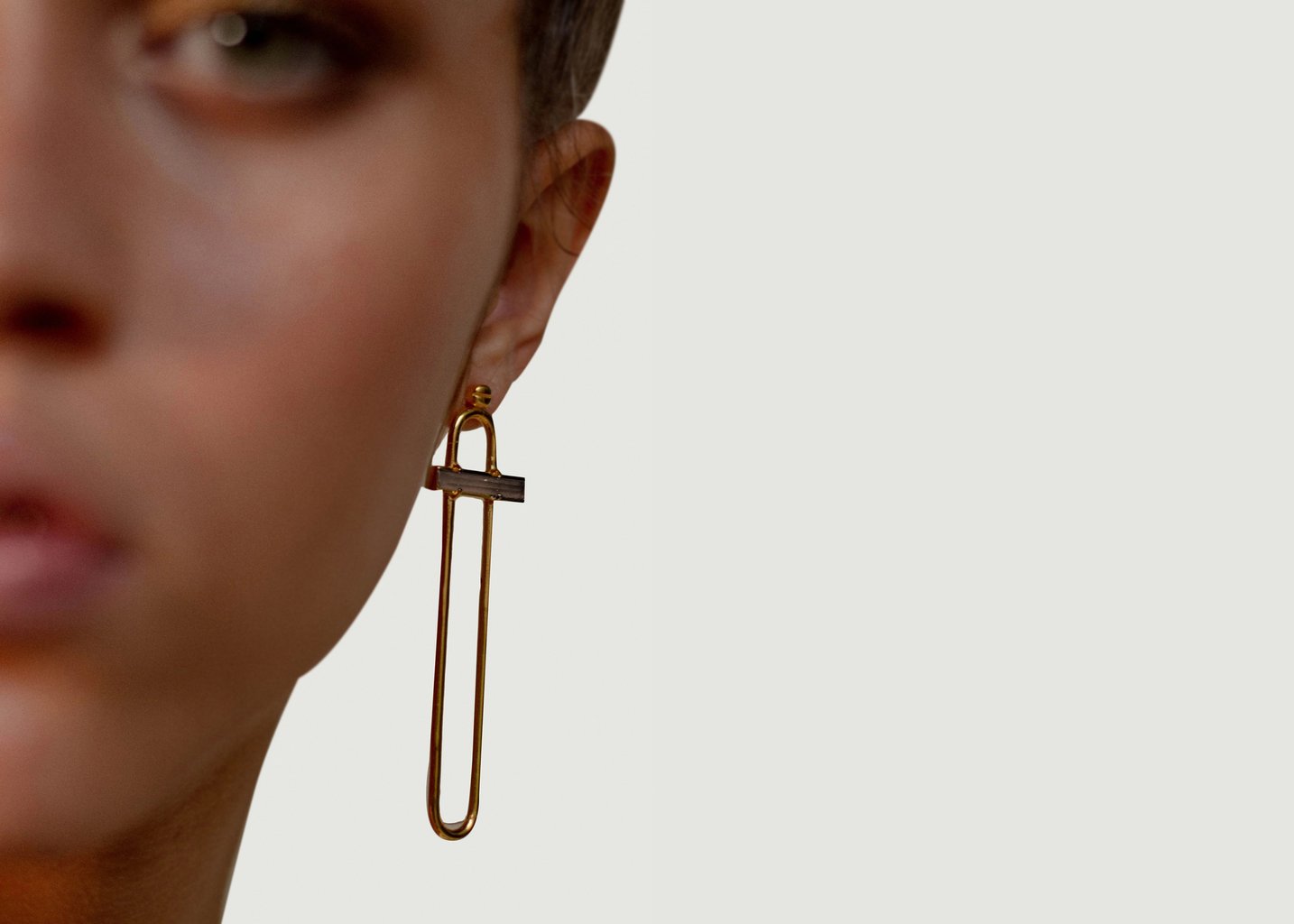 L'exception Boucles D'oreilles Trombone En Argent 925 Plaqué Or & Quartz Moka Or Gamme Blanche