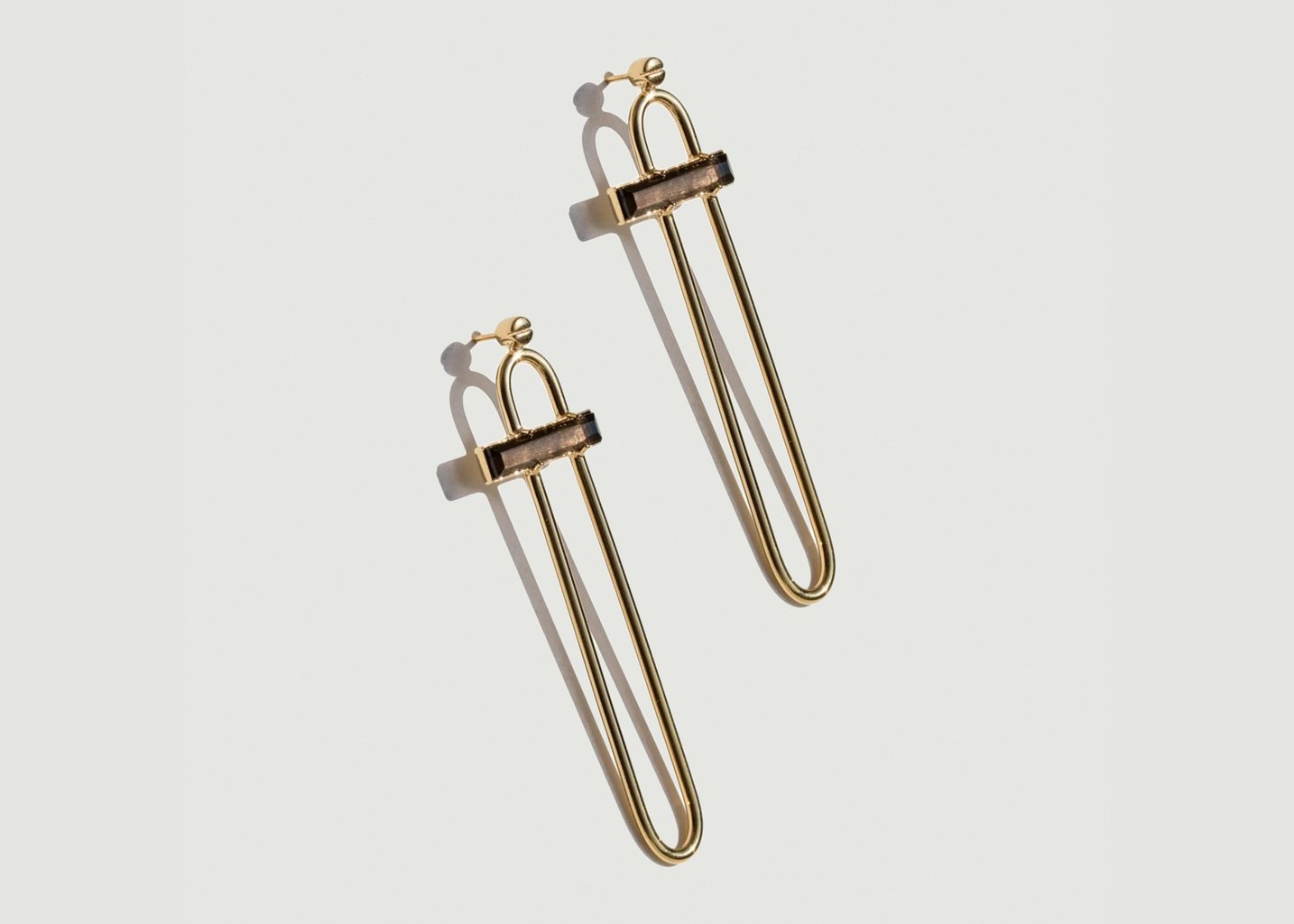 l'exception Boucles d'oreilles Trombone en argent 925 plaqué or & Quartz Moka Or Gamme Blanche