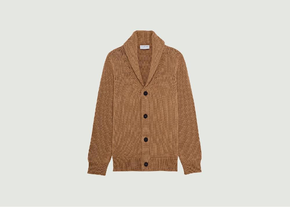 l'exception Cardigan col châle en laine mérinos Camel L'Exception Paris