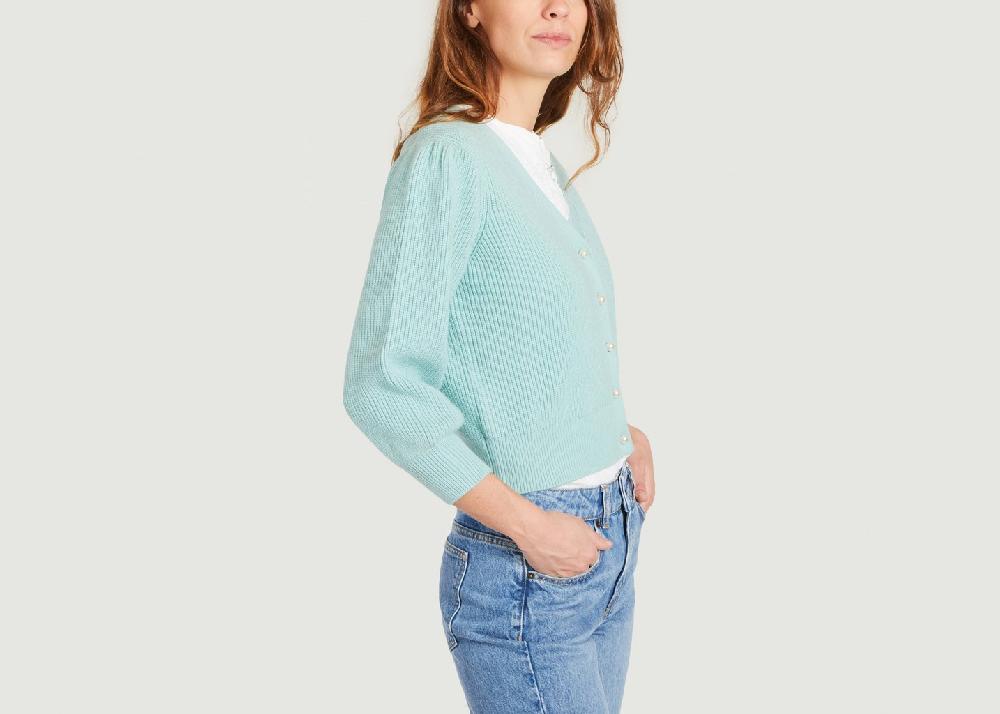 L'exception Cardigan Côtelé Avec Boutons Perles Mistou Menthe Maje
