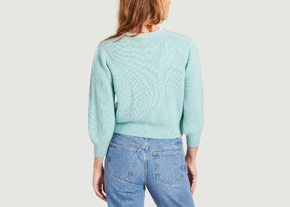 L'exception Cardigan Côtelé Avec Boutons Perles Mistou Menthe Maje