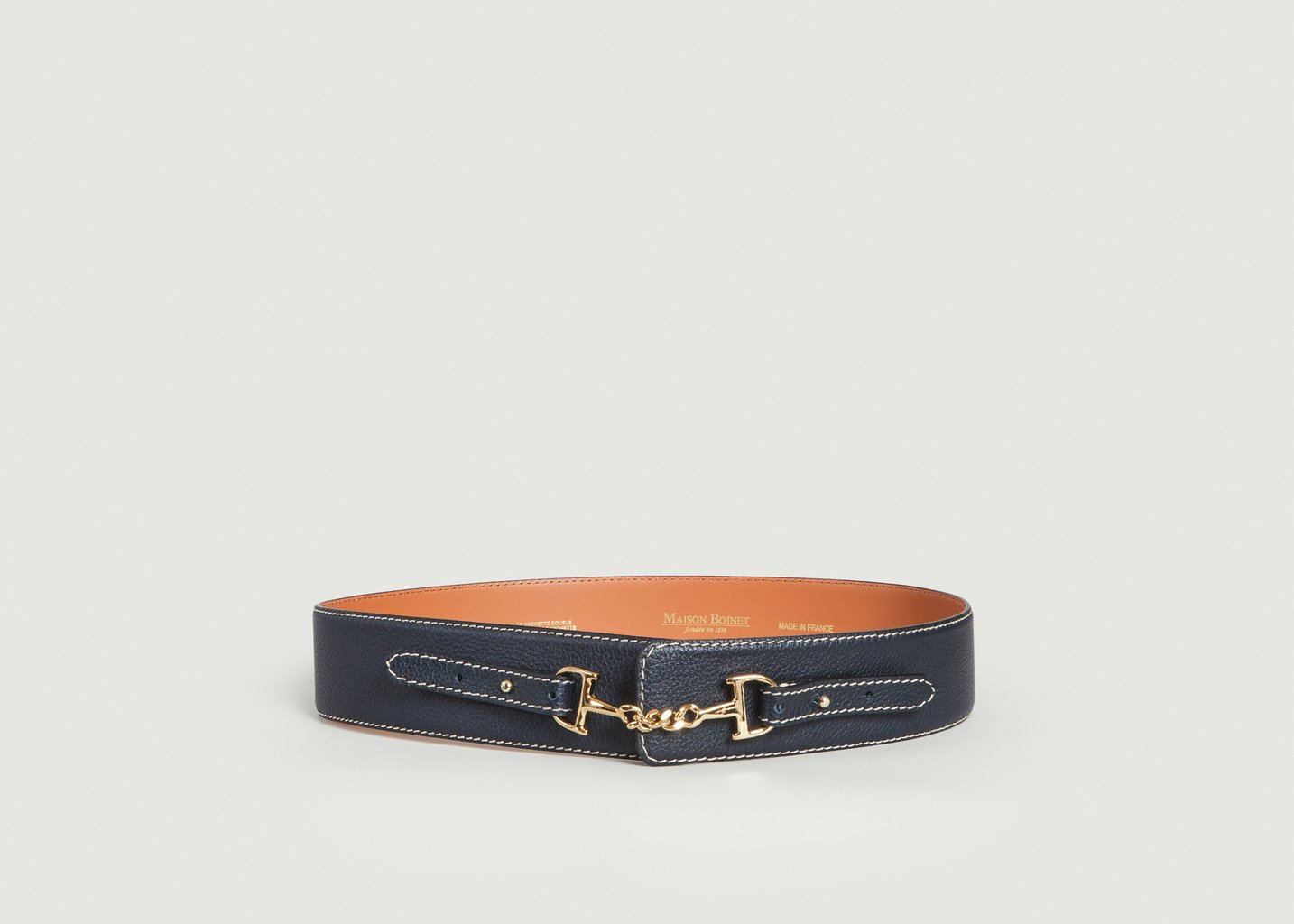 l'exception Ceinture Corset en cuir grainé de vachette Bleu Marine Maison Boinet