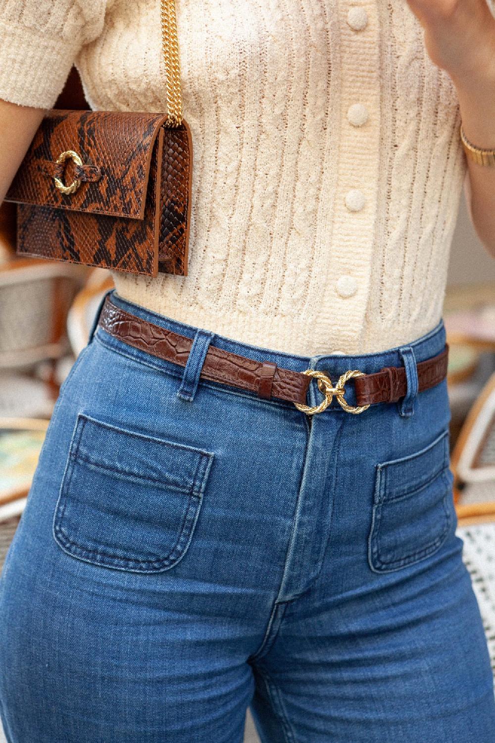 L'exception Ceinture En Cuir Croco Aimée Chocolat Fauvette