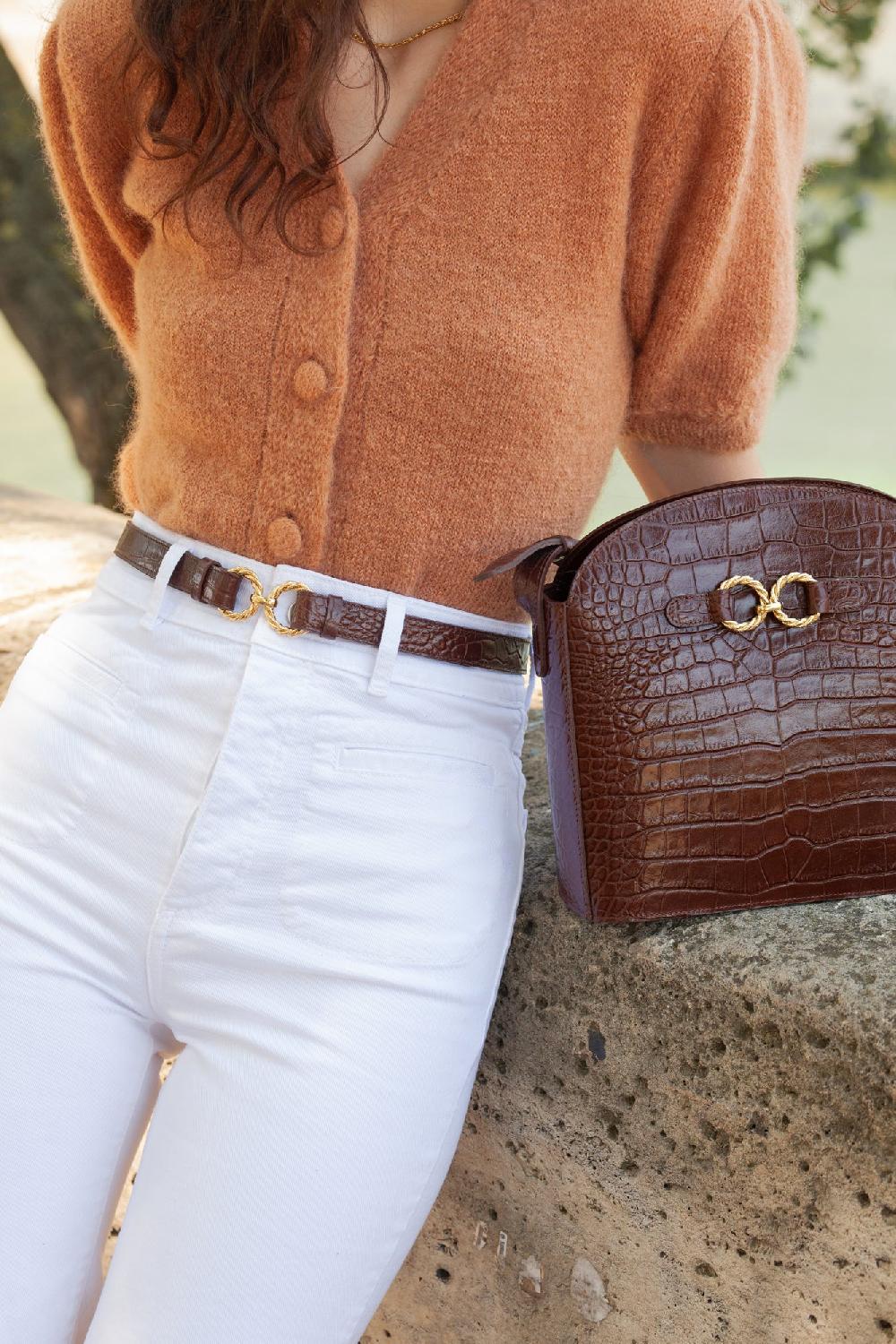 L'exception Ceinture En Cuir Croco Aimée Chocolat Fauvette