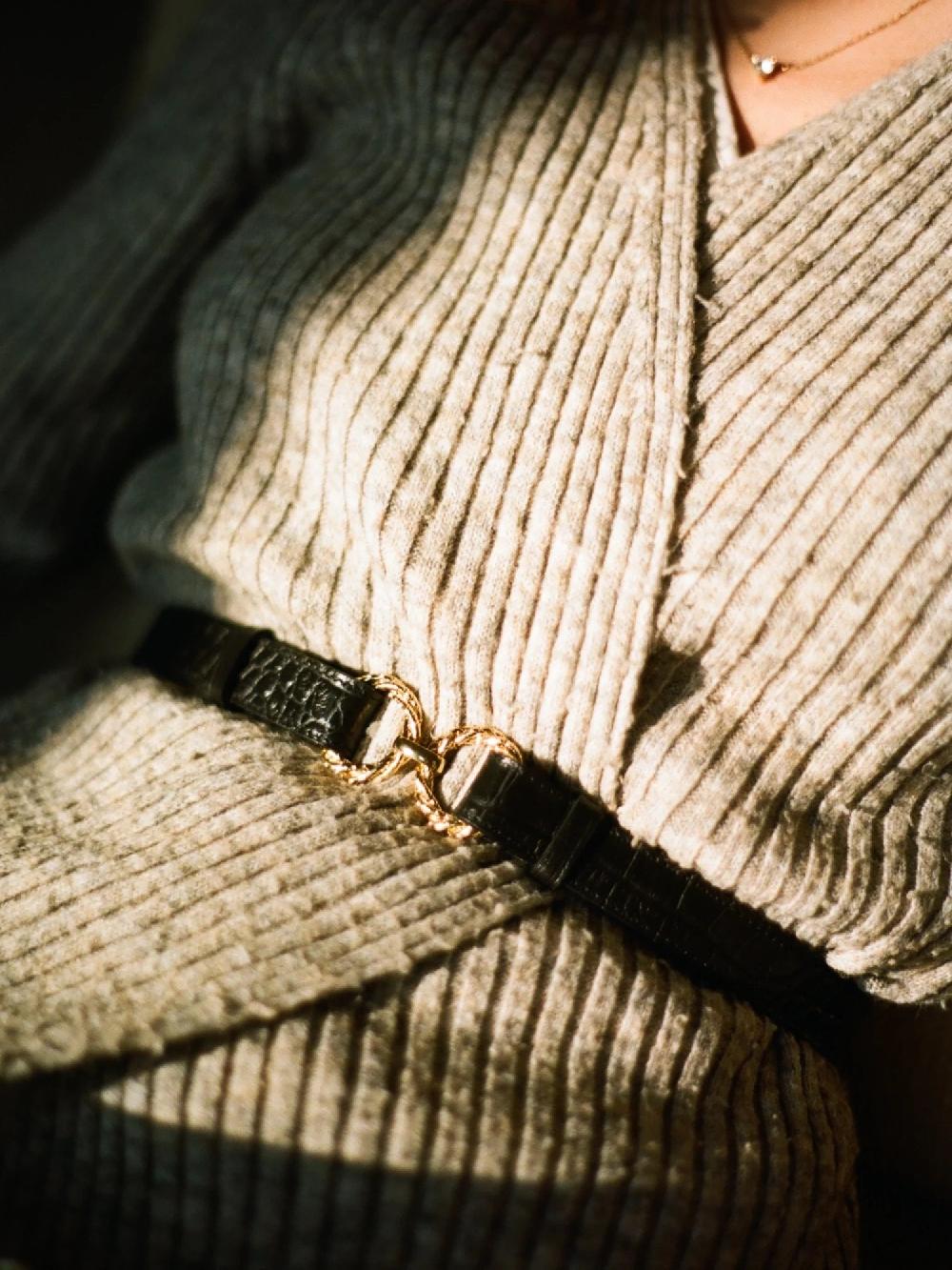 L'exception Ceinture En Cuir Croco Aimée Noir Fauvette