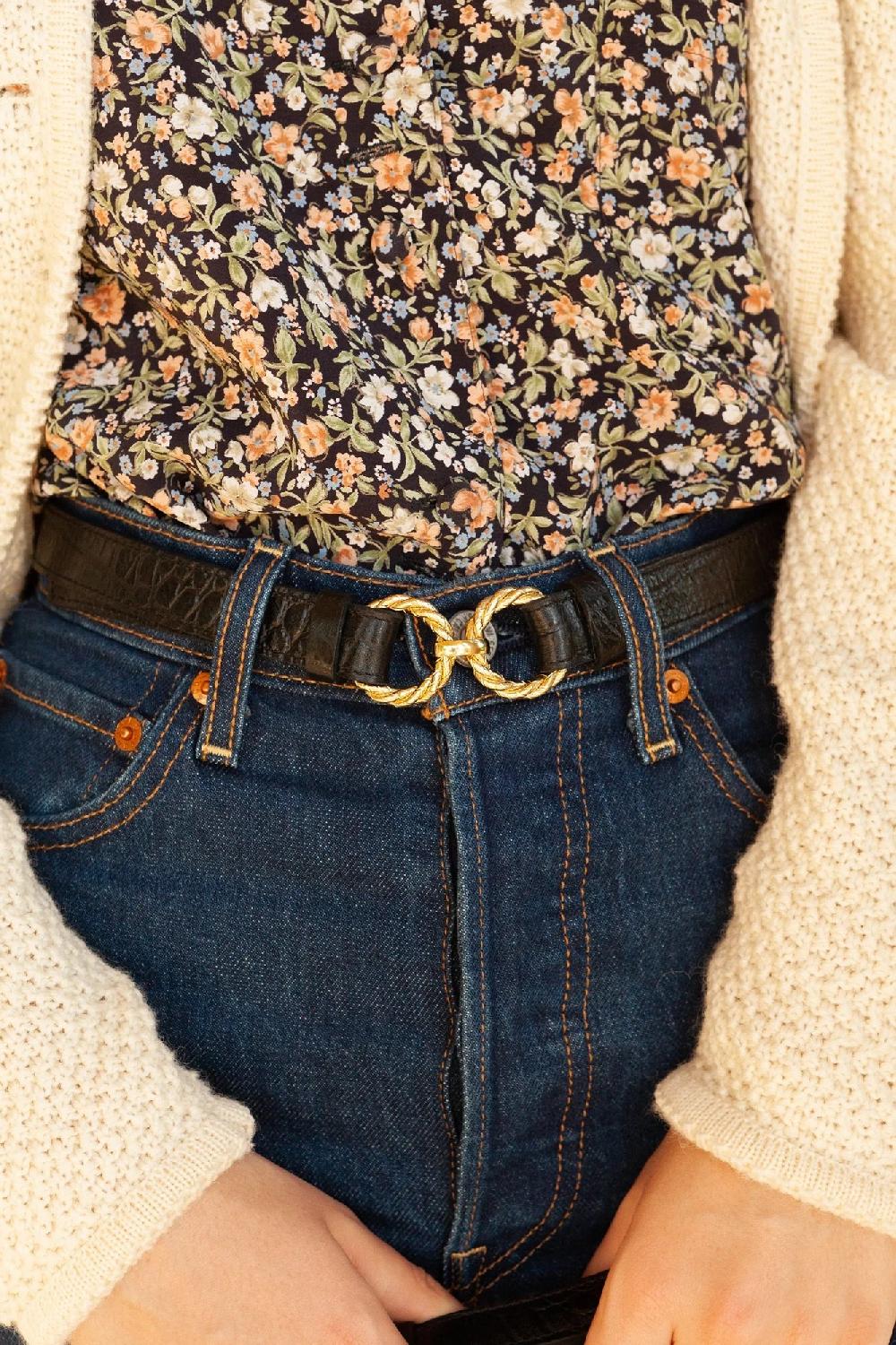 L'exception Ceinture En Cuir Croco Aimée Noir Fauvette