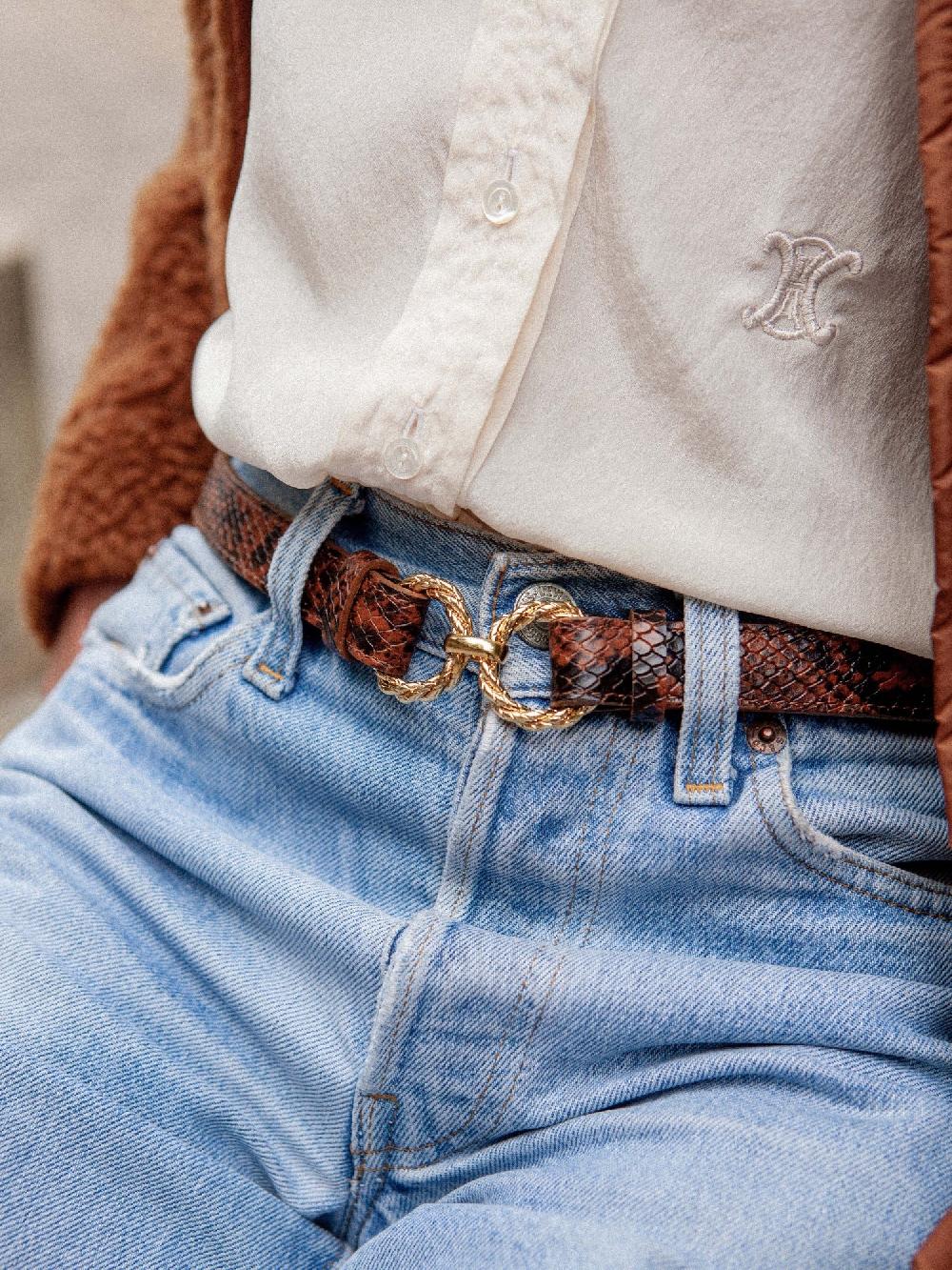 L'exception Ceinture En Cuir Façon Python Aimée Marron Fauvette