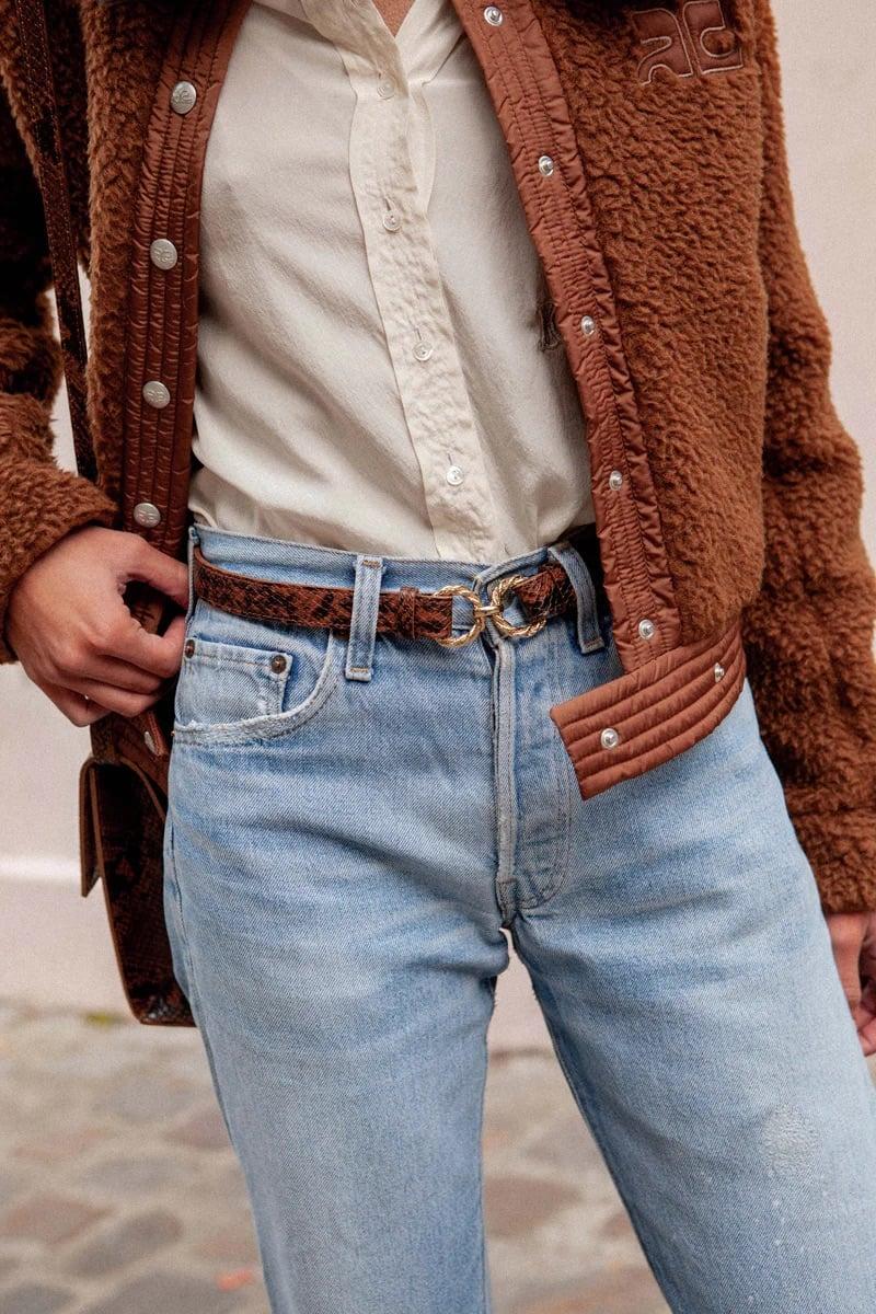 L'exception Ceinture En Cuir Façon Python Aimée Marron Fauvette