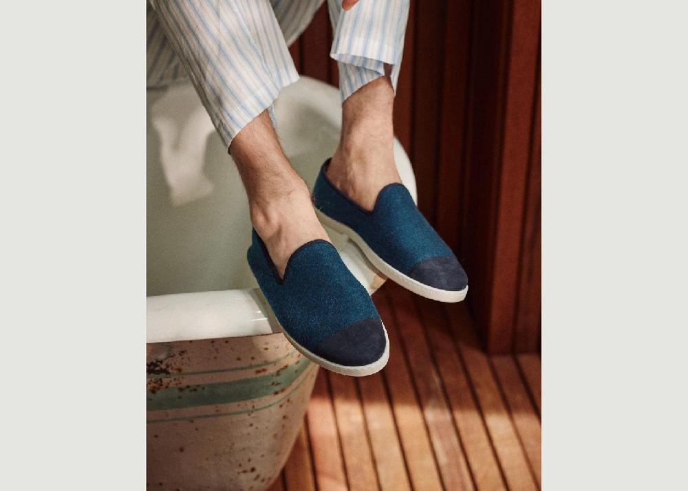 L'exception Chausson Homme Feutre Upcyclé Bleu Angarde