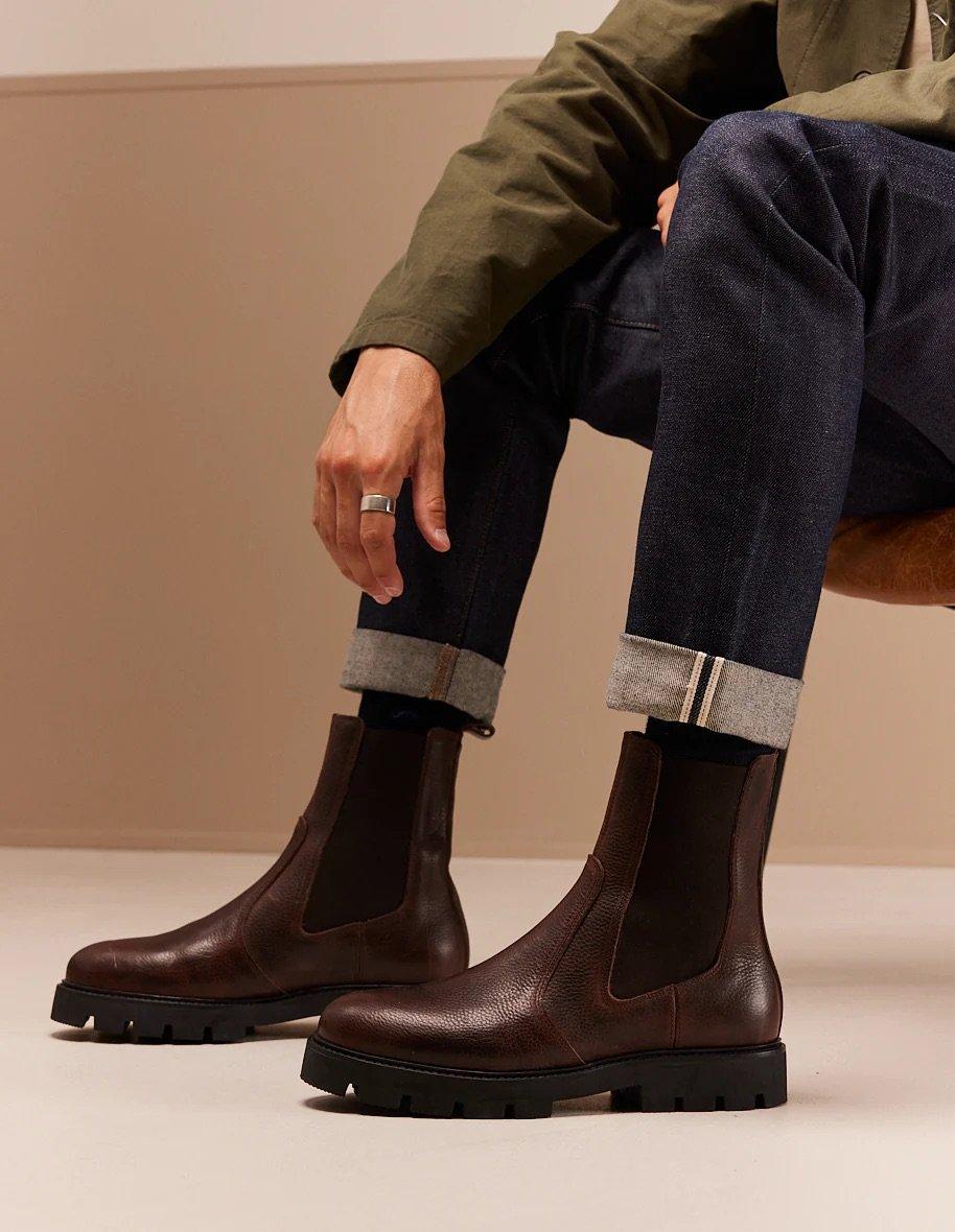 L'exception Chelsea Boots En Cuir Pull Up Grainé Raoul Marron Odaje Ex M.Moustache