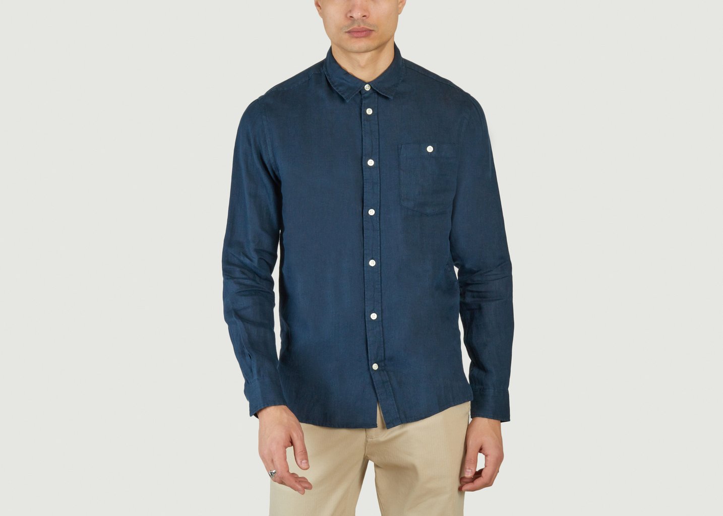 L'exception Chemise À Col Montant Bleu Marine Knowledge Cotton Apparel
