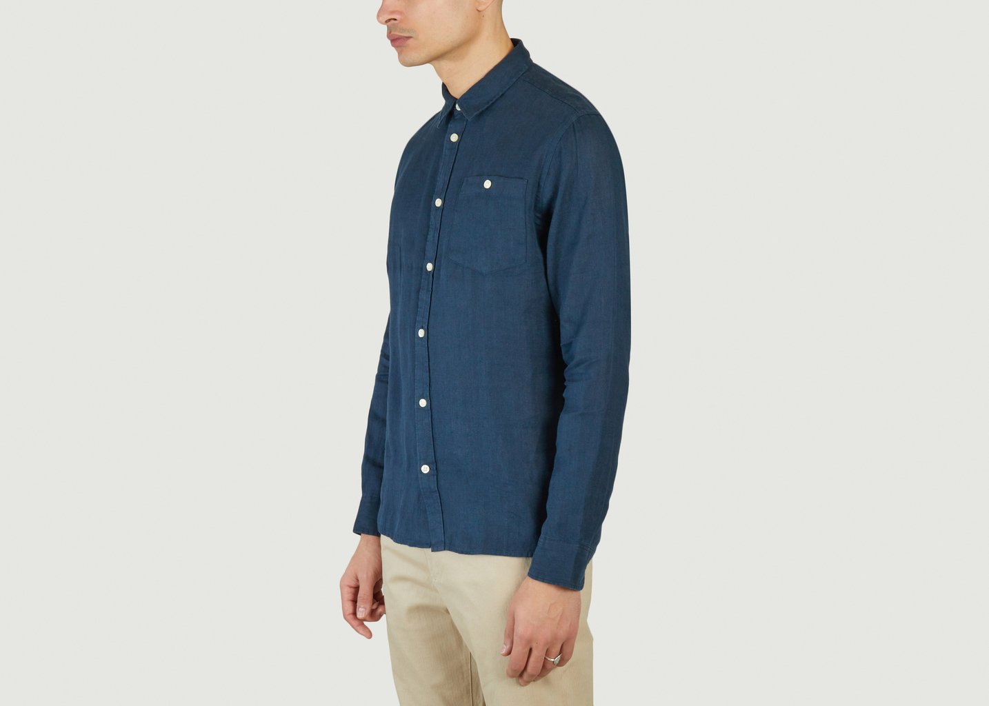 L'exception Chemise À Col Montant Bleu Marine Knowledge Cotton Apparel