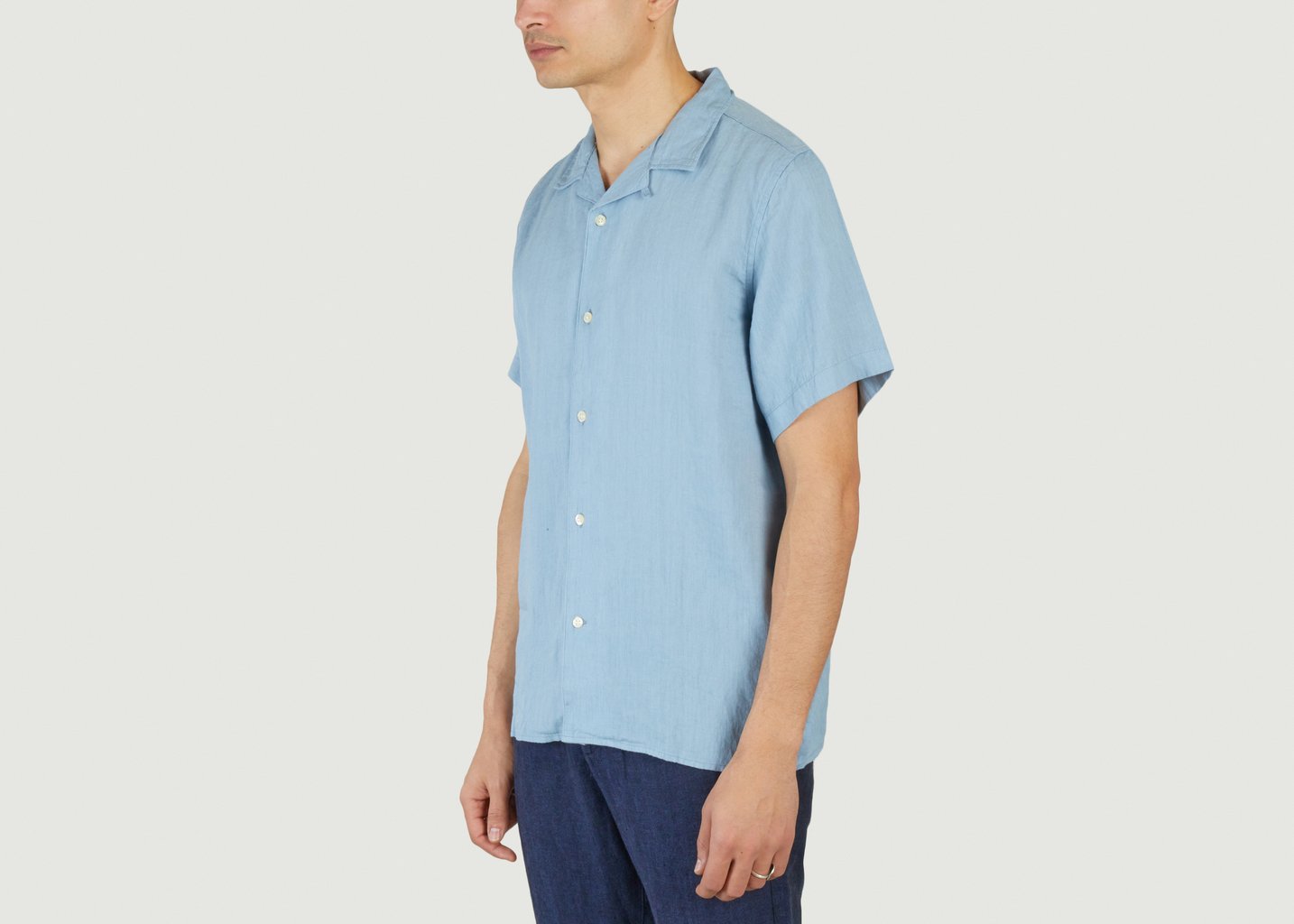 L'exception Chemise À Manches Courtes En Lin Bleu Pétrole Knowledge Cotton Apparel