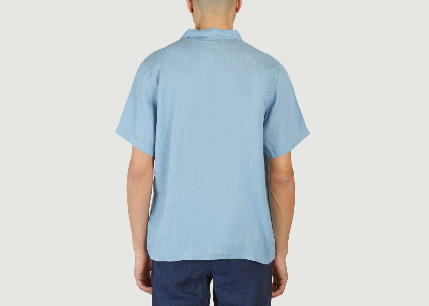 L'exception Chemise À Manches Courtes En Lin Bleu Pétrole Knowledge Cotton Apparel