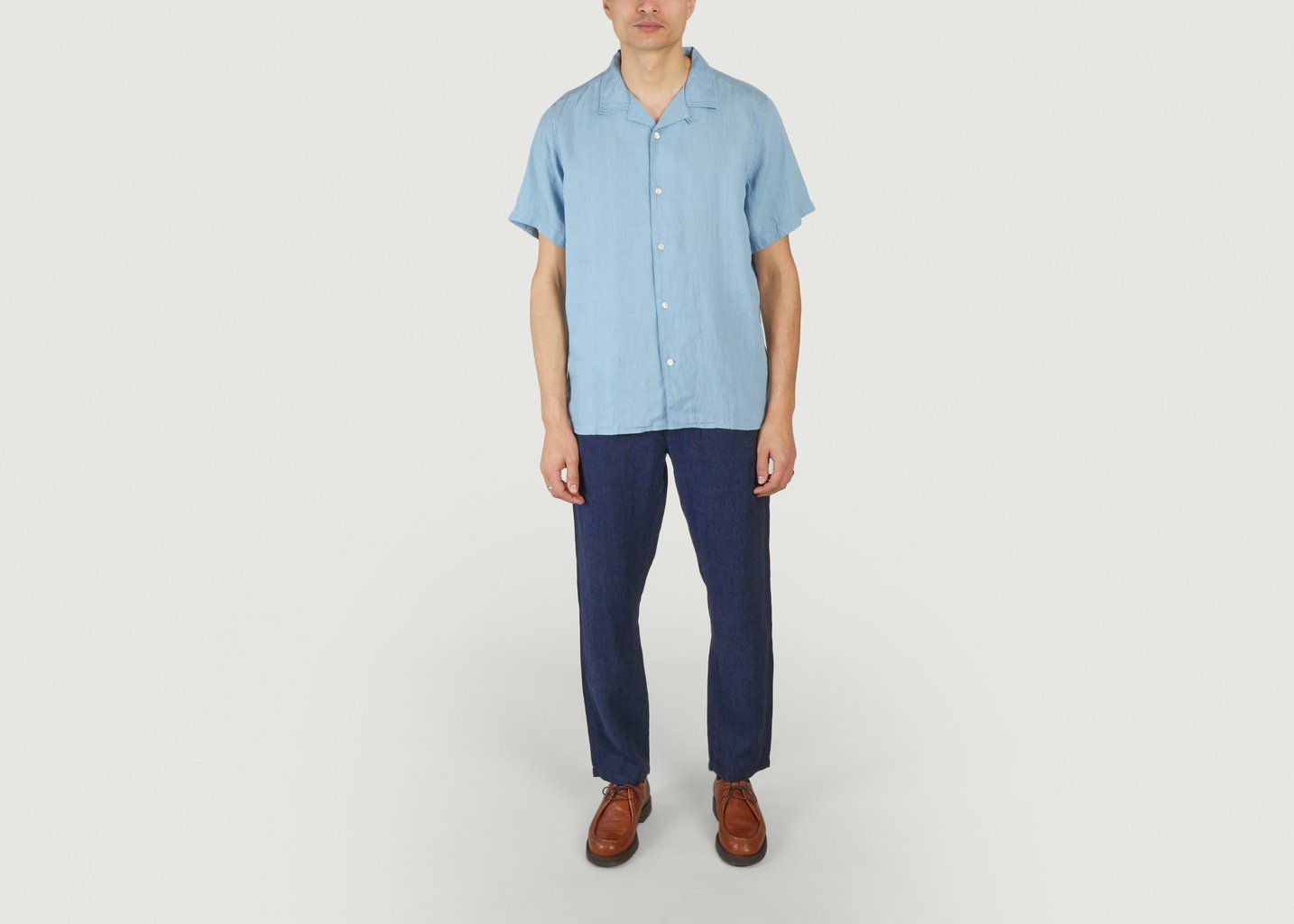 L'exception Chemise À Manches Courtes En Lin Bleu Pétrole Knowledge Cotton Apparel