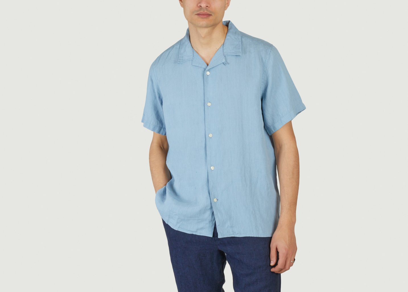 l'exception Chemise À Manches Courtes En Lin Bleu Pétrole Knowledge Cotton Apparel