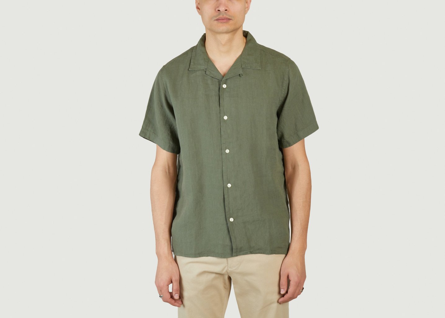 L'exception Chemise À Manches Courtes En Lin Olive Knowledge Cotton Apparel