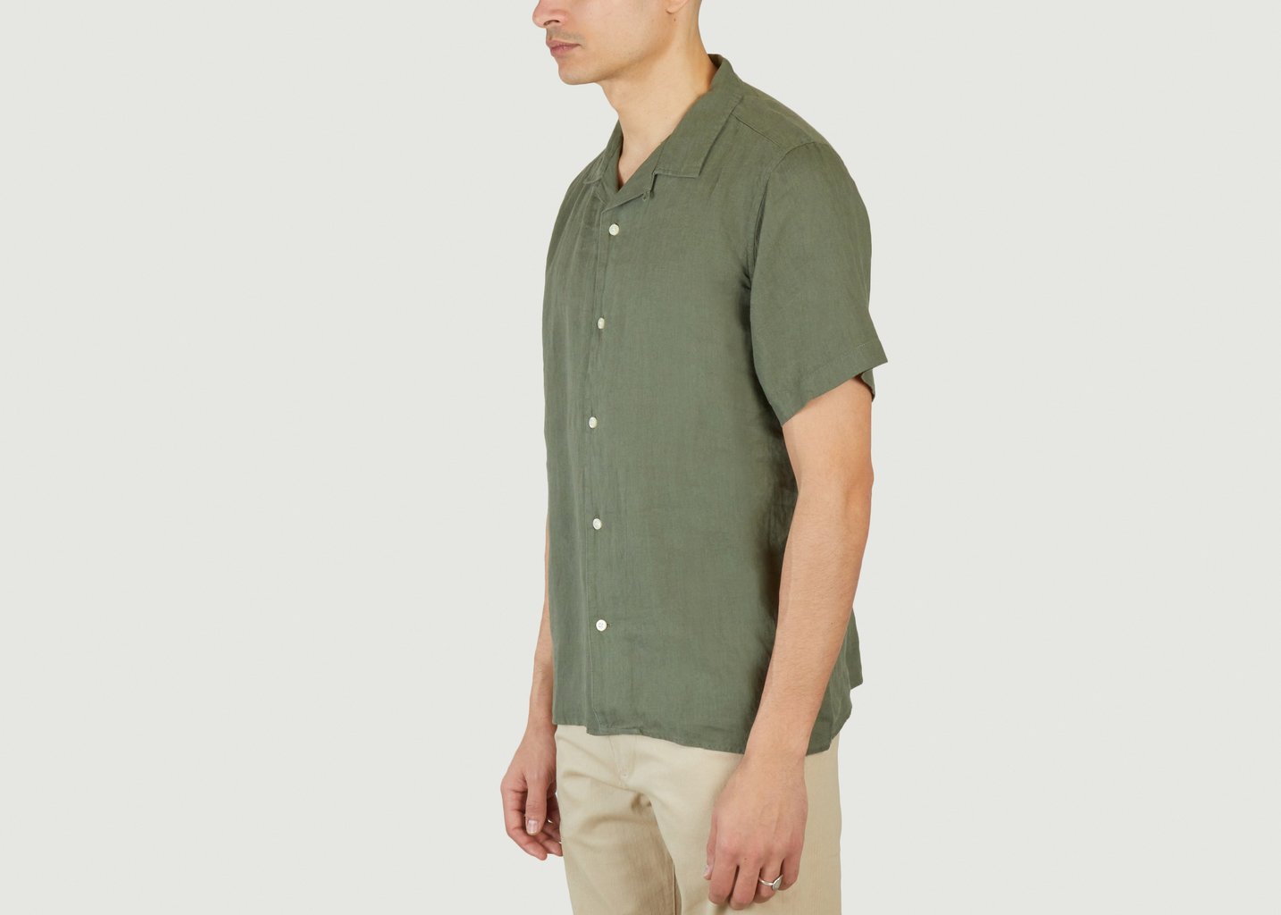 L'exception Chemise À Manches Courtes En Lin Olive Knowledge Cotton Apparel