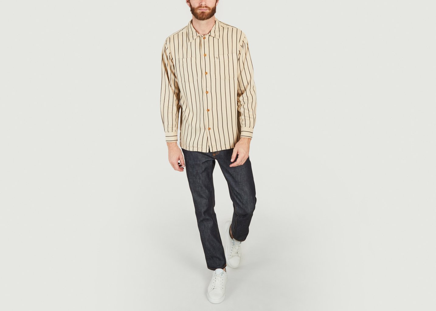 L'exception Chemise à Rayures Vincent Crème Nudie Jeans