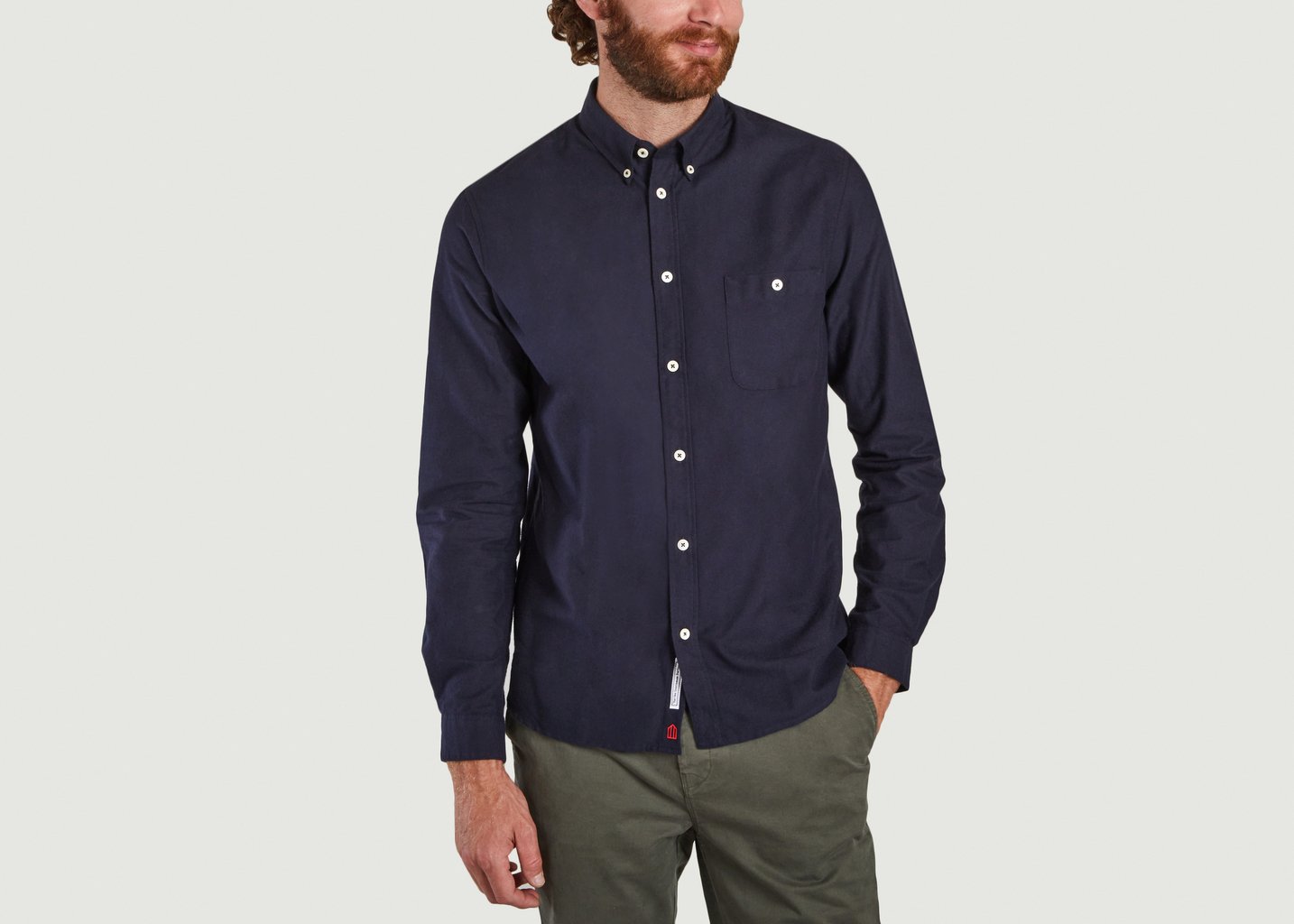l'exception Chemise Boutonée avec Poche Bleu Marine Cuisse de Grenouille