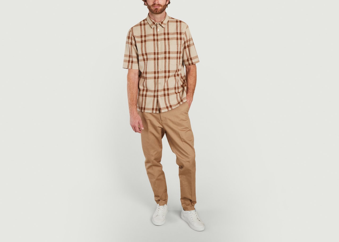 L'exception Chemise Boxy Manches Courtes à Carreaux Taro Marron Samsoe & Samsoe