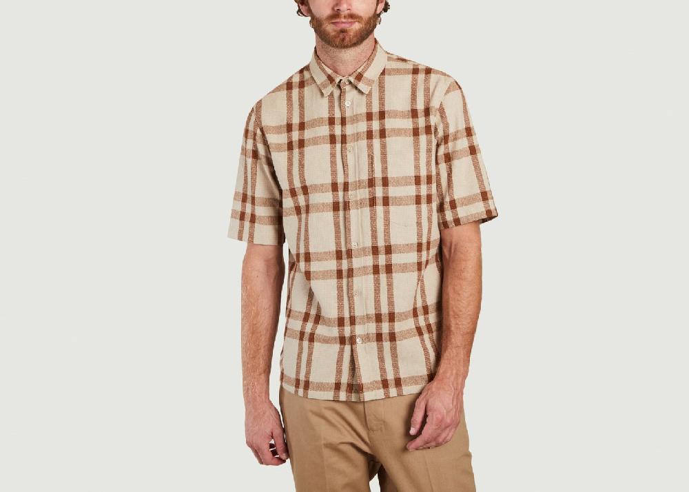 l'exception Chemise boxy manches courtes à carreaux Taro Marron Samsoe & Samsoe