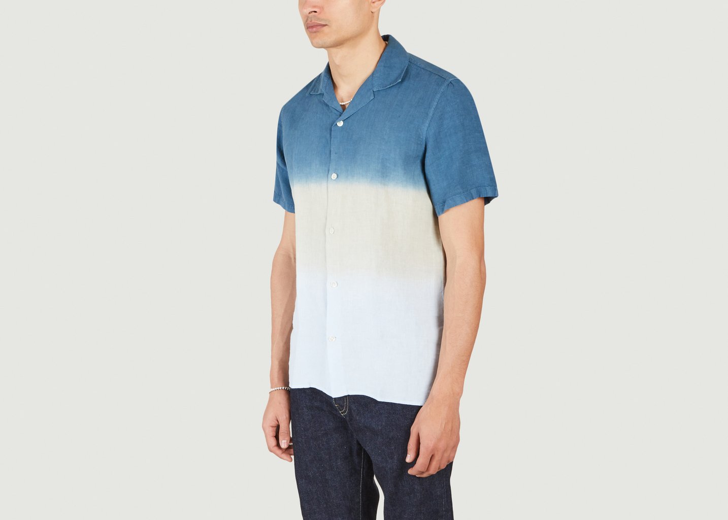 L'exception Chemise Droite En Lin Manches Courtes Miyagi Bleu Canard No Nationality 07