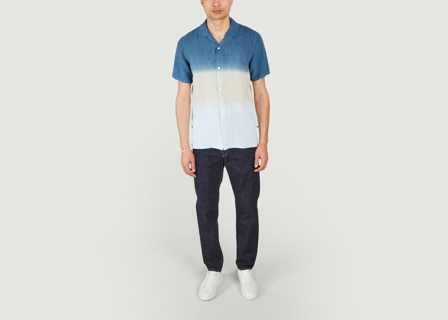L'exception Chemise Droite En Lin Manches Courtes Miyagi Bleu Canard No Nationality 07