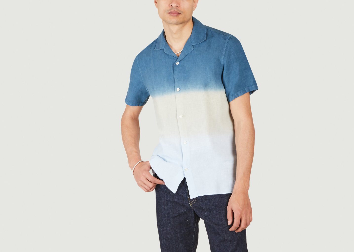 l'exception Chemise droite en lin manches courtes Miyagi Bleu canard No Nationality 07