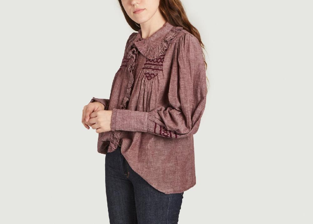 L'exception Chemise En Coton Avec Broderies Et Volants New Champa Marron Laurence Bras