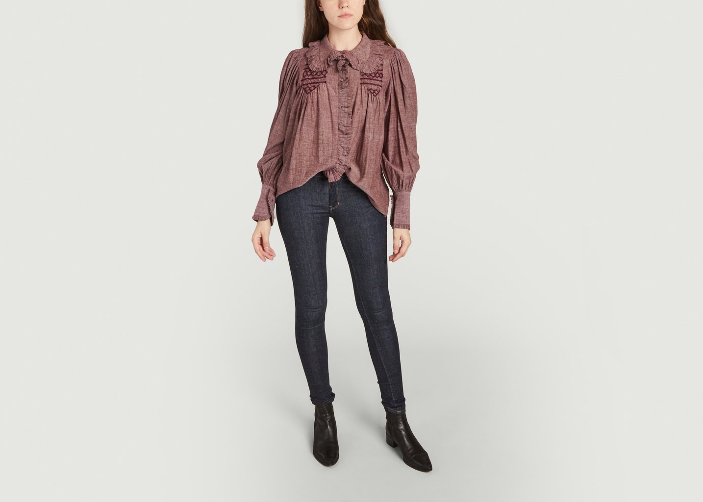L'exception Chemise En Coton Avec Broderies Et Volants New Champa Marron Laurence Bras