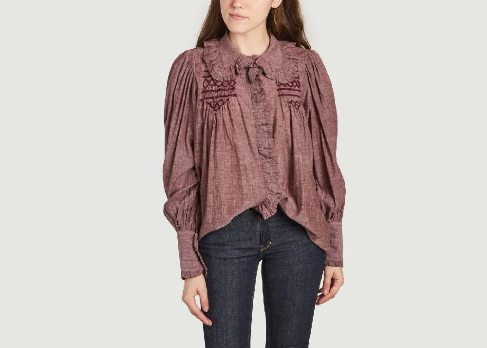l'exception Chemise en coton avec broderies et volants New Champa Marron Laurence Bras
