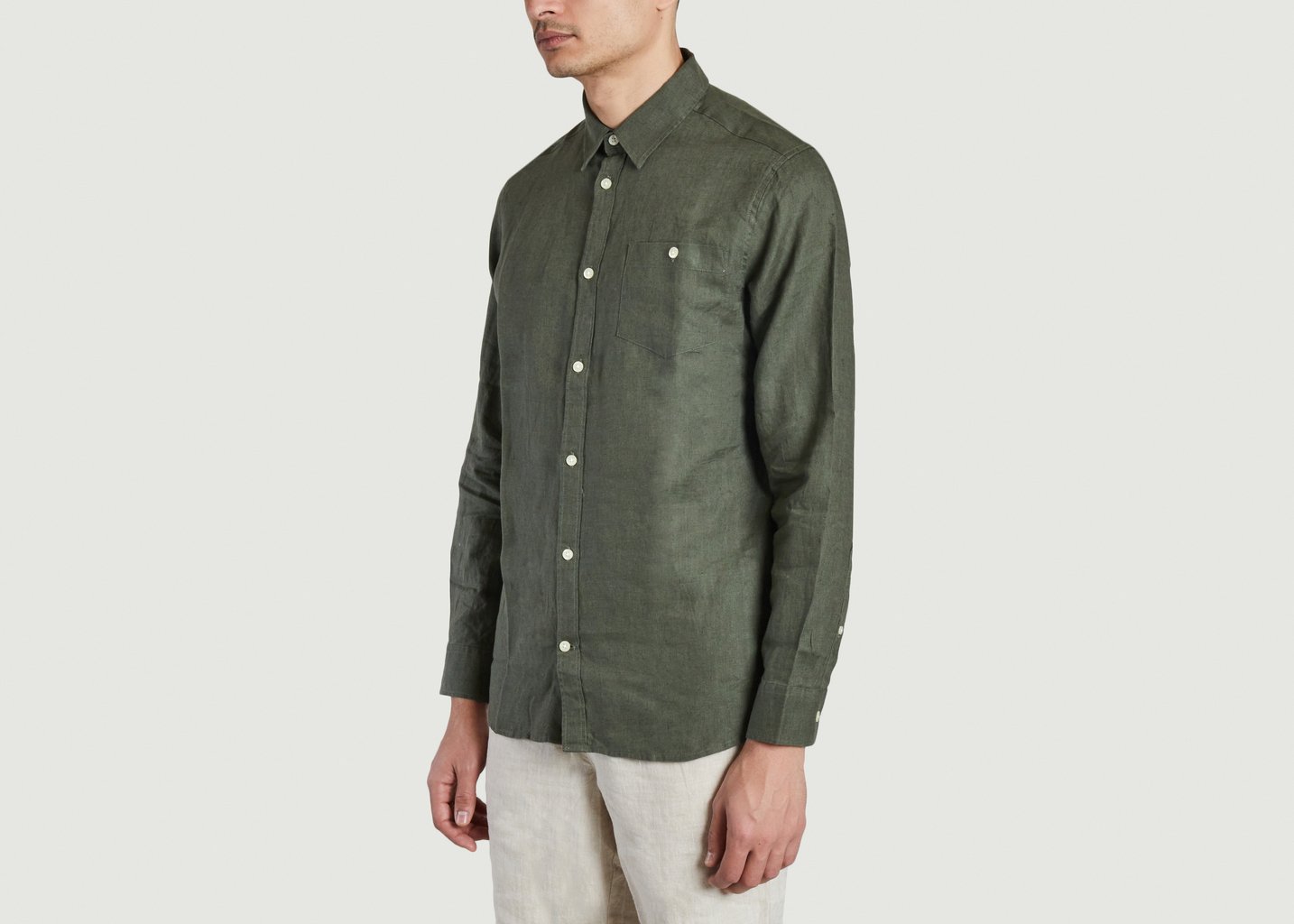 L'exception Chemise En Lin Custom Fit Vert Sapin Knowledge Cotton Apparel