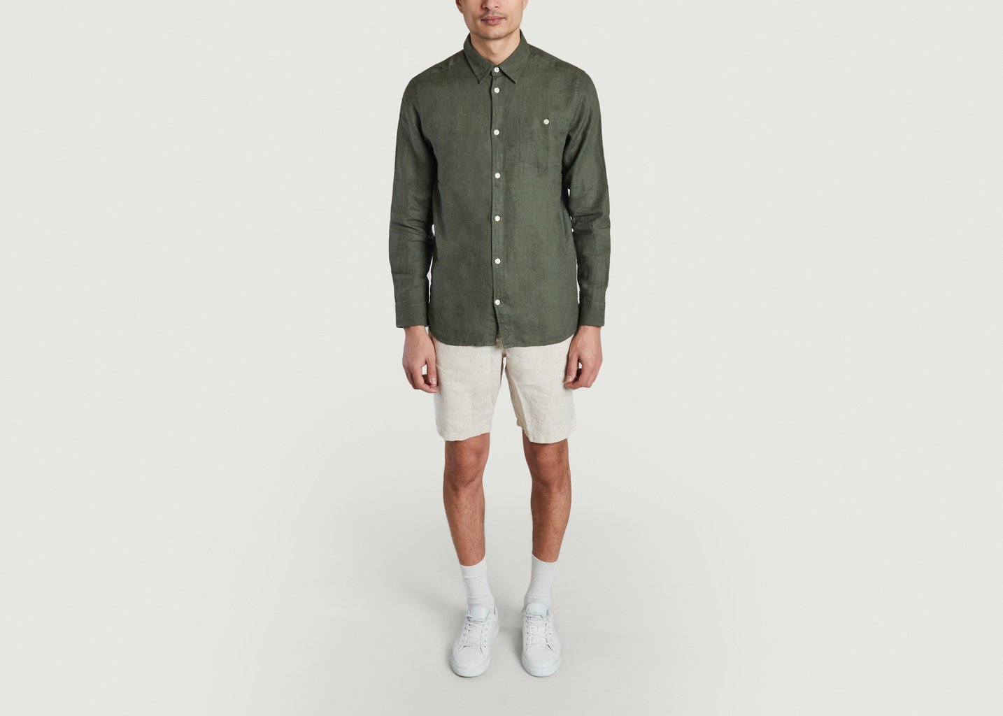 L'exception Chemise En Lin Custom Fit Vert Sapin Knowledge Cotton Apparel