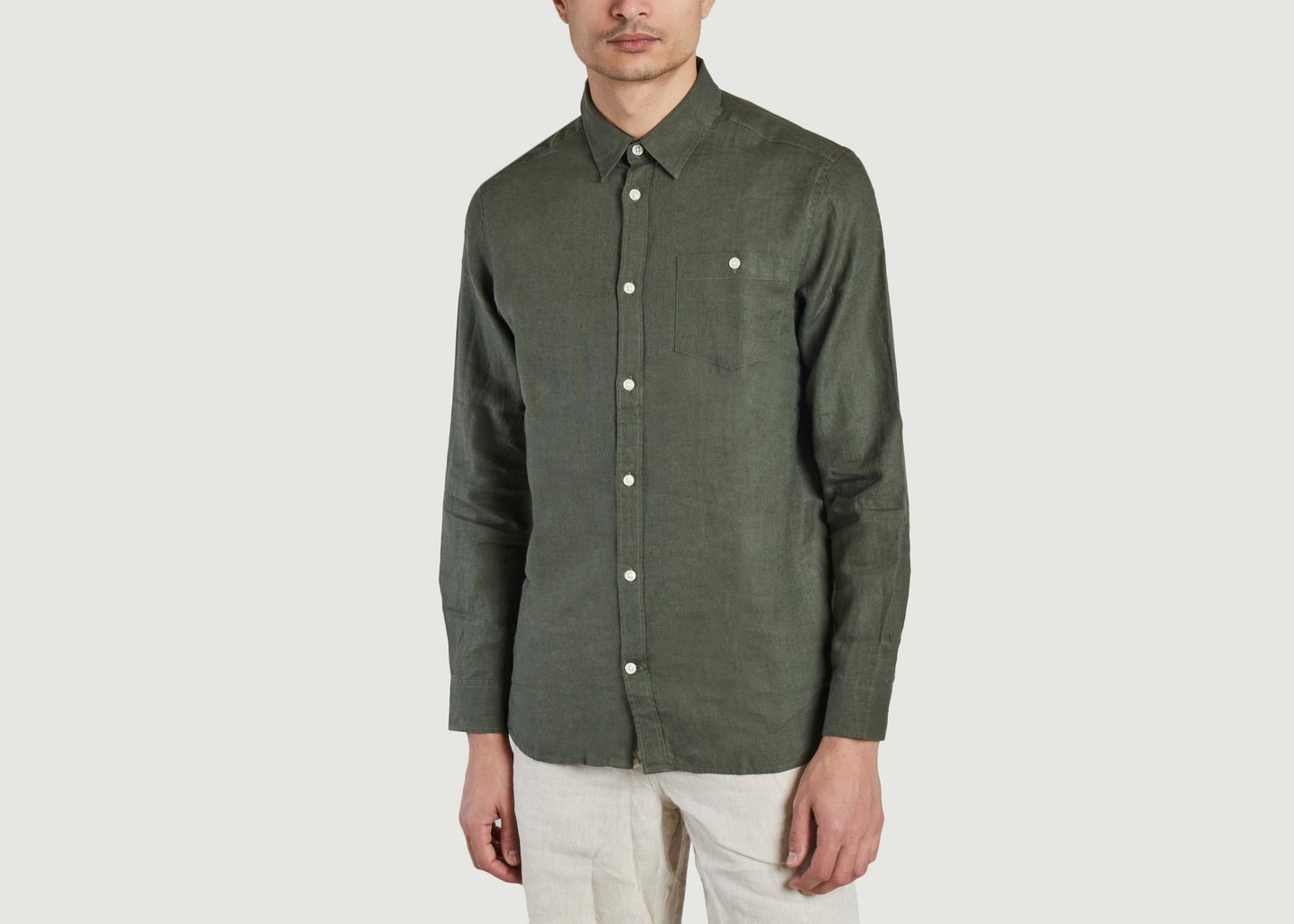 l'exception Chemise en lin custom fit Vert Sapin Knowledge Cotton Apparel