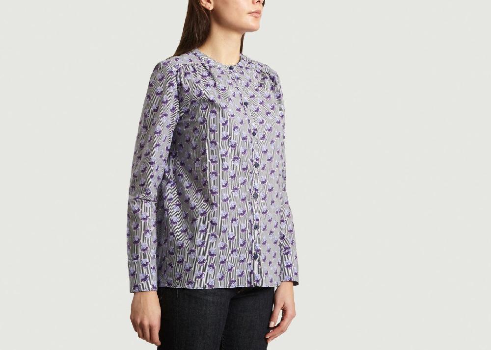 L'exception Chemise Fleurie En Popeline De Coton Bleu Marine Cacharel
