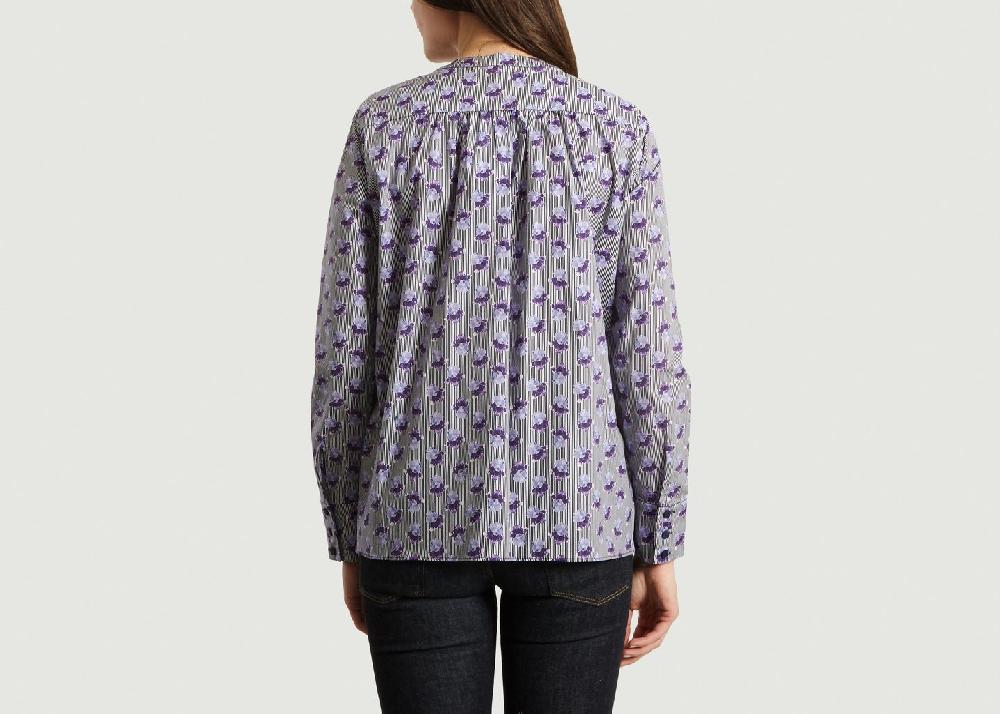 L'exception Chemise Fleurie En Popeline De Coton Bleu Marine Cacharel