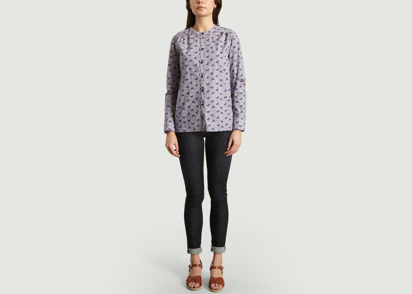L'exception Chemise Fleurie En Popeline De Coton Bleu Marine Cacharel