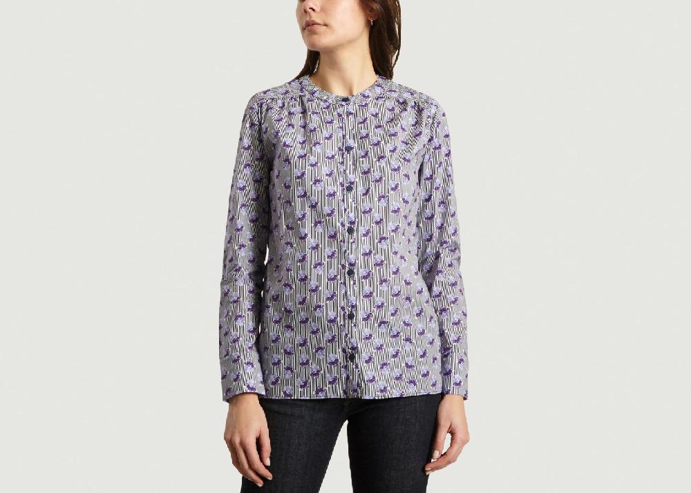 l'exception Chemise Fleurie En Popeline De Coton Bleu Marine Cacharel