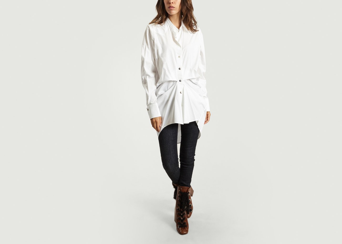 L'exception Chemise Longue Pincée Blanc VICTORIA/TOMAS