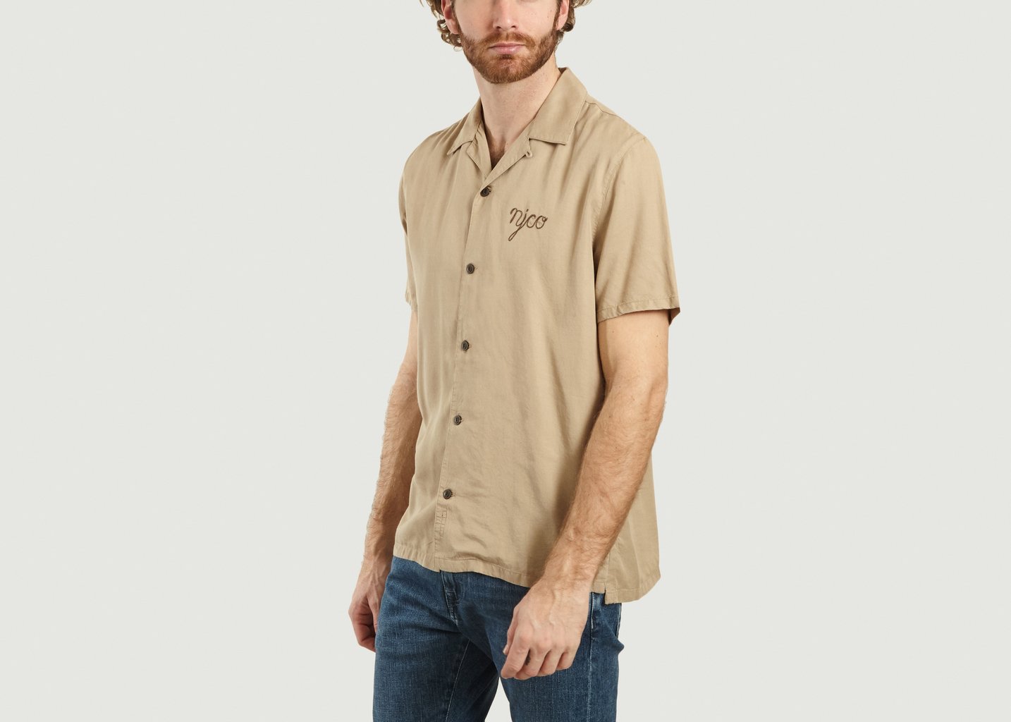 L'exception Chemise Manches Courtes à Lettrage Brodé Arvid Beige Nudie Jeans