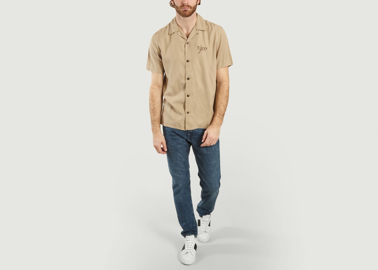 L'exception Chemise Manches Courtes à Lettrage Brodé Arvid Beige Nudie Jeans